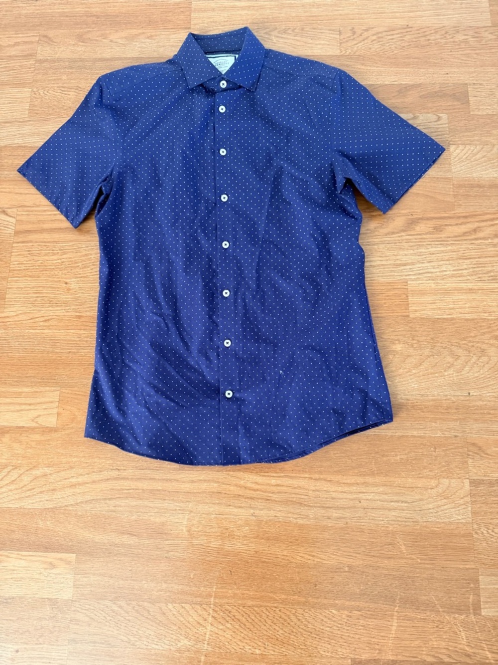 Charles Tyrwhitt Navy Short-Sleeve Dot Button-Down Shirt Slim fit